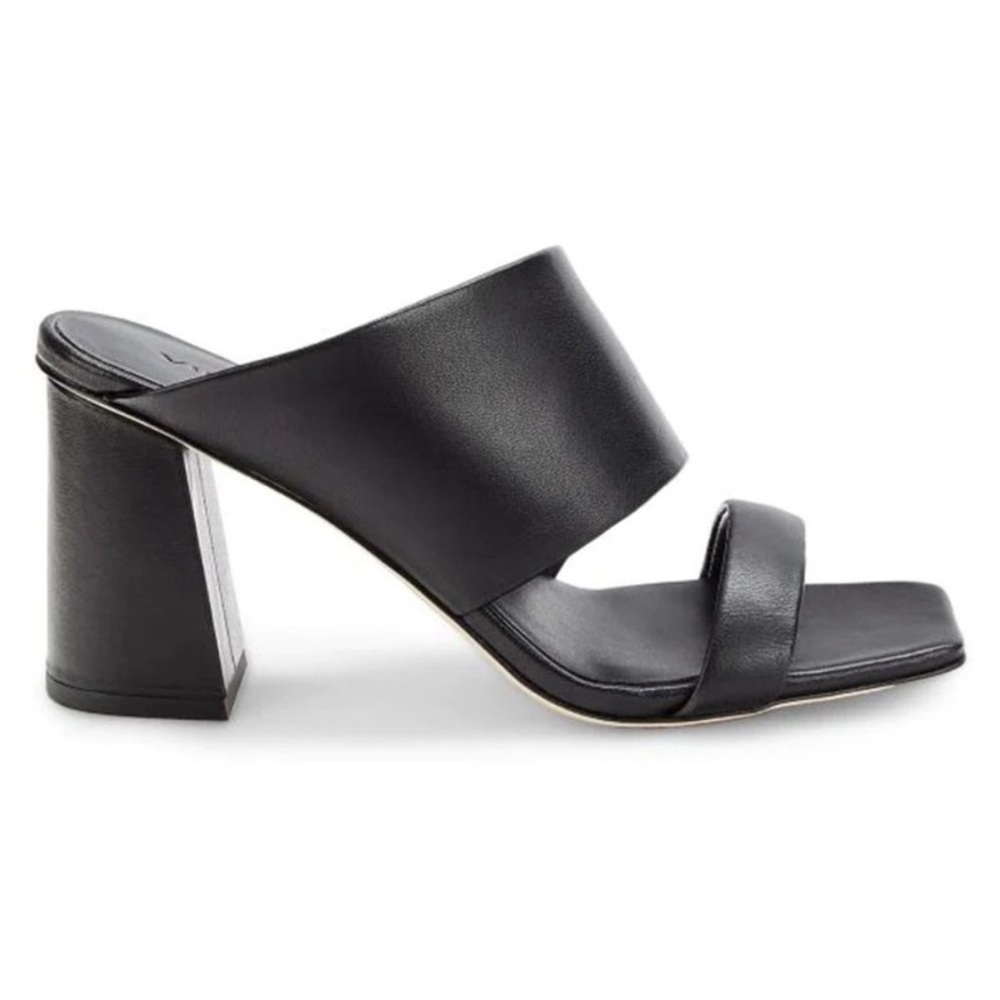 Vince - Women's Nessia Black leather Heeled Mules Sandals square toe shoes 8.5